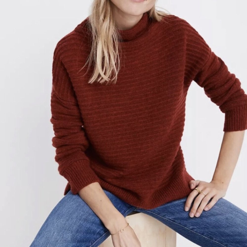 Madewell Belmont Mock Neck Sweater in Burnt Orange
